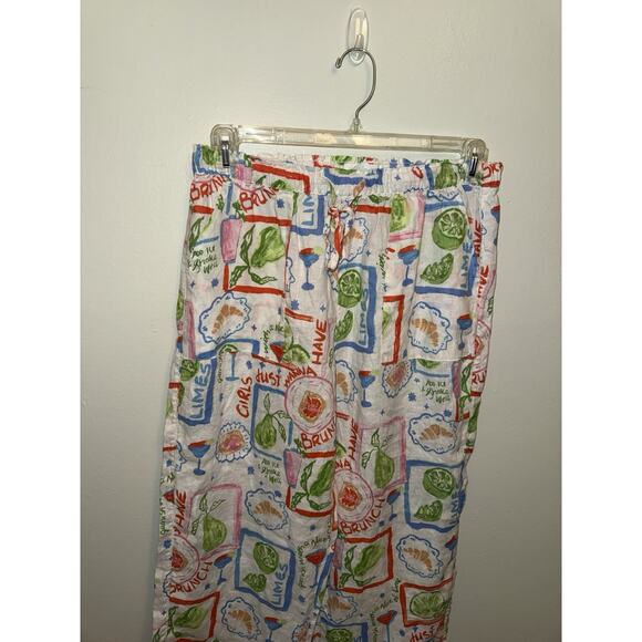 Cynthia Rowley Womens 100% Linen White Pants Pattern Wide Leg Euro Summer Large - Picture 2 of 4